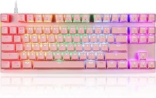 Teclado mecânico profissional para jogos MOTOSPEED RGB Rainbow retroiluminado com 87 teclas iluminado por computador teclado USB para jogos para Mac e PC preto, Pink Keyboard Blue Switch