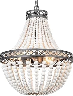 FIRVRE Lustre de madeira rústico vintage fazenda pingente luminárias boho luz azul boêmia praia luz de teto para sala de estar quarto cozinha ilha