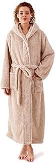 Roupão feminino – Roupão longo de lã de pelúcia premium para mulheres com gola xale, roupão feminino macio e quente