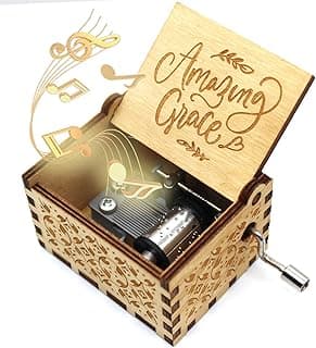 ukebobo Caixa de música de madeira – Caixa de música de partitura Amazing Grace, presentes de batismo, presentes de fé para amigos, mulheres, crianças, famílias – 1 conjunto (Xin)