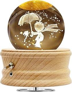 Caixa de música com bola de cristal 3D com luz LED de projeção e base de madeira giratória, presente para aniversário, Natal, dia dos namorados, caixas de música para mulheres, mãe, filha
