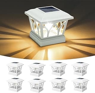 VOLISUN Luzes solares de poste para ambientes externos, 8 unidades, com lâmpadas LED Edison, 2 configurações de brilho, postes de cerca alimentadas por energia solar para cercas de jardim, deck de caixa de correio, pátio, varanda, serve para postes de 10 x 15 x 15 x 15 cm (branco ardósia)