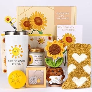 10 peças de presente Sunshine para mulheres - pacote exclusivo de cuidados com presentes de girassol, caixa de amizade com luz do sol para mãe, irmã, esposa, fique bem em breve e presente de