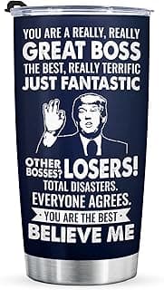 Aurahouse Presentes engraçados do dia do chefe para homens e mulheres, copo Tumbler You're A Great Boss Trump, presentes de chefe senhora, presentes de aniversário de chefe caneca Trump, presentes de Natal para o chefe copo de aço inoxidável, 590 ml
