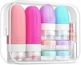 Pacote com 16 frascos de viagem para artigos de higiene pessoal, pequenos recipientes de viagem à prova de vazamento aprovados pela TSA para artigos de higiene pessoal, acessórios essenciais de