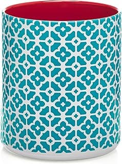 DOWAN Porta-utensílios grandes coloridos, suporte de utensílios de cozinha de cerâmica de 18,3 cm x 15,7 cm para bancada, pote de utensílios com estampa vibrante com tapete de cortiça de proteção