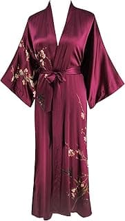 Roupão longo feminino 100% seda quimono - cores e estampas clássicas, Vinho tinto, Tamanho Único