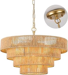 Lustres Boho Tecido à Mão Rattan 4 Luminárias Pingente Redondo Minimalista 6 Luzes Grandes Pendentes para Cozinha Ilha Sala de Jantar Corredor Sala de Estar