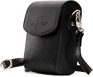MegaGear Capa de couro para câmera com alça compatível com Leica C-Lux, Panasonic Lumix DC-ZS200, Preto