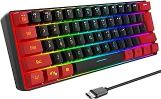 Snpurdiri Teclado para jogos 60% com fio, teclado compacto RGB retroiluminado para jogos de computador PC (vermelho e preto)