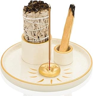 ZenBless Incenso multifuncional e suporte de vela para sálvia ardente, palo santo, palitos de incenso – bandeja coletora de cinzas de cerâmica de 15 cm para decoração de casa de sala de meditação