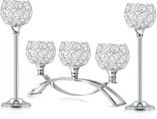 Mesa decorativa de candelabro de prata de cristal de 3 braços para decoração de casa, casamentos, festas, aniversários (prata, conjunto de 3)