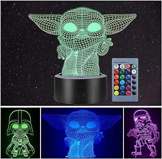 3 padrões de ilusão 3D Star Wars luz noturna para crianças, 16 lâmpadas de decoração que mudam de cor – Brinquedos e presentes para bebês Yoda/Darth Vader/Stormtrooper