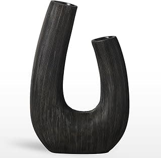 Torre & Tagus Vaso preto em forma de U para flores - Vasos texturizados de 30 cm de altura para centros de mesa com 2 aberturas, esculturas, decoração de casa e esculturas abstratas, decoração de casa