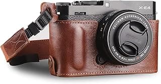 MegaGear Meio estojo para câmera de couro genuíno Ever Ready compatível com Fujifilm X Series X-E4, marrom, MG1982