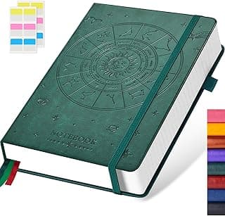Caderno com Capa Dura, A5 Caderno Pautado para Mulheres e Homens, 320 Páginas, Diário Espesso para Trabalho Escolar, Escrita, Couro Verde Escuro, 5.7'' X 8.4''