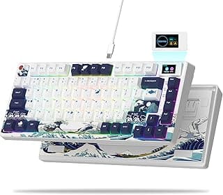 Teclado feminino S-K80 75% com tela multimídia colorida, teclado mecânico para jogos, teclado de troca quente, teclado personalizado RGB com montagem em junta, estabilizador pré-lubrificado para