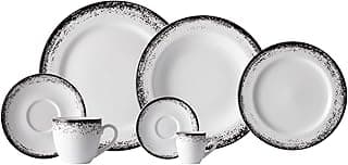 Serviço de Jantar, Chá e Café 42 Peças em Porcelana, Decoração Névoa Preto, Porcelana Schmidt