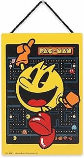 Open Road Brands Pac-Man Jumping Hanging Wood Wall Decor - Placa divertida Pac-Man para sala de jogos ou quarto