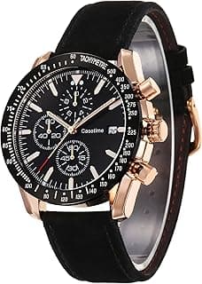 Relógio cronógrafo masculino de couro - Resistente à água 30M, quartzo analógico com data, mostrador grande - Clássico e elegante, trabalho e esporte - Presente elegante para homens