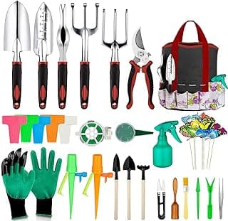 Conjunto de ferramentas de jardim com 83 peças, conjunto de ferramentas suculentas incluído, ferramentas de jardinagem de alumínio resistente para jardinagem, ferramentas ergonômicas, bolsa de armazenamento durável, ferramentas de presente para homens e mulheres (vermelho)