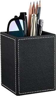 KINGFOM Estojo organizador de canetas quadradas de couro sintético para mesa, papelaria, acessórios de escritório, caixa de recipiente (preto)