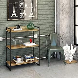 Estante Multiuso 3 Prateleiras 104x80cm Estilo Industrial, Compace, Kuadra, Carvalho/Est.Preta