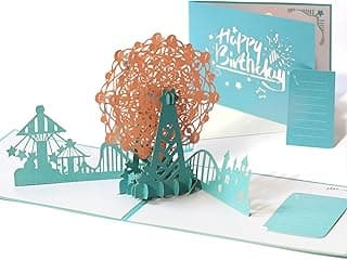 Cartões de aniversário com roda-gigante pop up com papel pérola para mulheres, homens, mãe, pai, crianças, esposa, marido, menino, menina, filha, filho, amor, cartões pop-up de feliz aniversário,
