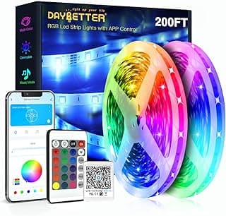 DAYBETTER Fita de LED 61 m (2 rolos de 30,5 m) tiras de luz inteligentes ultra longas com controle remoto de voz por aplicativo, luzes que mudam de cor com sincronização de música RGB para quarto