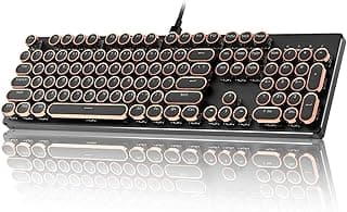 YUNZII Teclado mecânico para jogos estilo máquina de escrever QL108, teclados retroiluminados RGB de tamanho completo, painel de metal, teclas redondas punk retrô, teclado de computador com fio USB