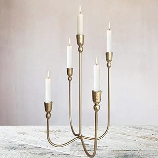 Candelabro de mesa de ferro - Castiçal decorativo de metal para candelabro, 5 velas de jantar francesas (jantar 5 velas)