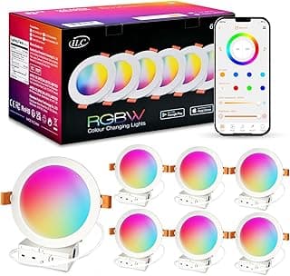 ILC Luminárias Embutidas De Led De 6 Polegadas, Compatíveis Com Alexa (Echo Hub Necessário), 14 W, Controladas Por Aplicativo, Mudança De Cor Rgb, Bluetooth Mesh Ajustável De 2700 K A 6000 K (Pacot