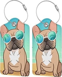 Cute French Bull Dog, 2 peças, etiqueta de identificação de capa de privacidade com laço de aço inoxidável e cartão de endereço para malas e bolsas de viagem