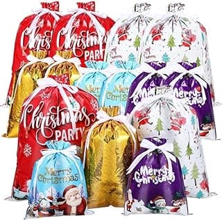 15 peças de sacos de presente de Natal com cordão – Sacos reutilizáveis de presente de Natal para lembrancinhas de festa de Natal, presentes de Natal
