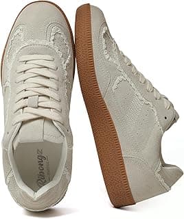 Tênis feminino casual moderno com cadarço e cano baixo clássico com sola de goma, couro, camurça, calçado elegante