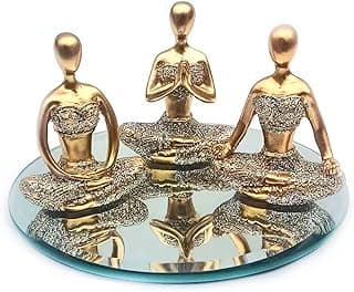 Trio Decorativo Yoga com ou sem base em espelho Meditação Em Resina meditando posição enfeite rezando kit cj ioga X (yoga131esp)