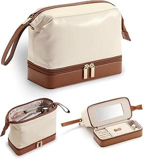 Caixa de joias 2 em 1 e bolsa de maquiagem com espelho – bolsa organizadora de cosméticos versátil para viagem, bolsa de higiene pessoal portátil com estojo de maquiagem integrado para