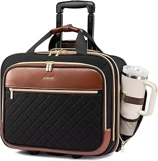 Bolsa feminina com rodinhas para laptop de 17,3 polegadas com rodas, bagagem de mão macia embaixo do assento bagagem de mão item pessoal mala para trabalho, viagem negócios, Preto, marrom