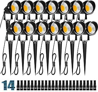 ZUCKEO Luzes de paisagem de baixa tensão de 10 W Iluminação de paisagem de LED com conectores Refletores externos 12 V Caminho de jardim Luzes de jardim 1000LM Luz branca quente à prova d'água (Pacote com 14 com conector)