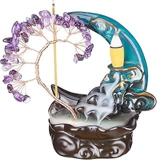 Incenso Cachoeira Lua Refluxo Queimador de Incenso Cerâmica Porta-Incenso Ametista Árvore de Cristal Suporte de Incenso Namaste Yoga Meditação e Decoração de Casa