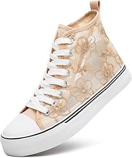 Tênis feminino de cano alto com flores bordadas, sapatos casuais de lona de malha respirável, tênis de verão branco para mulheres
