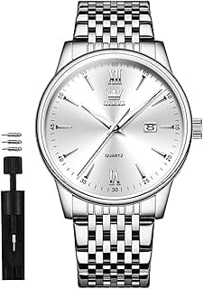 Relógios masculinos prateados, clássicos, luxuosos, à prova d'água, analógico, quartzo, aço inoxidável, relógio de pulso casual, mostrador grande, com data de dia, relógios para hombres