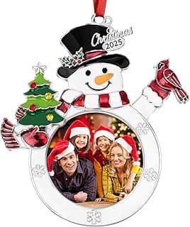 Ornamentos de foto de boneco de neve 2024 para decoração de árvore de Natal, boneco de neve, enfeite de foto 2024 para presente de lembrança anual decorativo de Natal