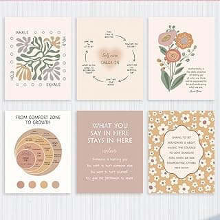 6 peças de pôsteres de saúde mental boho terapia decoração de escritório, citações inspiradoras aconselhamento escritório deve ter, decoração de quarto floral afirmações positivas arte de parede, 20 x