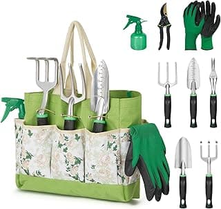 GreatBuddy Conjunto De Ferramentas Jardinagem Para Mulheres, 9 Peças Resistentes À Ferrugem Com Alças Ergonômicas E Bolsa Organizadora Durável, Presentes Ideais Mães, Jardineiras Iniciantes