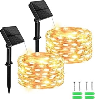 Luzes solares de fadas ao ar livre à prova d'água, 5 m, 50 LED, luzes solares para uso externo, 8 modos, 2 pacotes para Natal, Halloween, férias, pátio, quintal, jardim, deorações, branco
