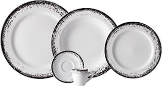 Serviço de Jantar e Café 20 Peças em Porcelana, Decoração Névoa Preto, Porcelana Schmidt