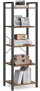 VASAGLE Estante de prateleira, estante, unidade de armazenamento com 5 prateleiras, para estudo, sala de estar, quarto, industrial, marrom rústico