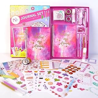 MEGUO Kit de diário DIY para meninas – Conjunto de diário com mais de 50 peças para adolescentes adolescentes, conjunto de artigos de papelaria, kit de arte de diário, presente ideal de aniversário e