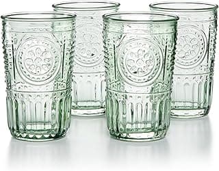 Bormioli Rocco Conjunto romântico de 4 copos térmicos, vidro de cristal colorido de 473 ml, verde pastel, feito na Itália.
